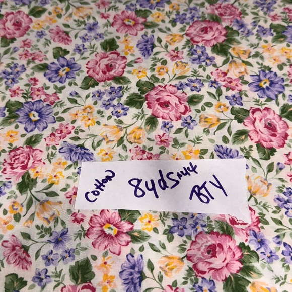 VIP Other - VIP Floral Cotton Fabric - Pink, Purple, Green Blossoms. So by the yard 44X 36.